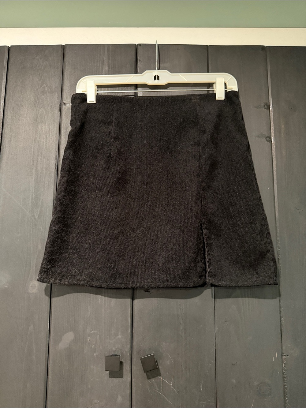 Black Mini Skirt with Front Slit - Women's Contemporary Style